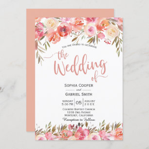 Faire-part de mariage floral Pastel Pink Peach Ros
