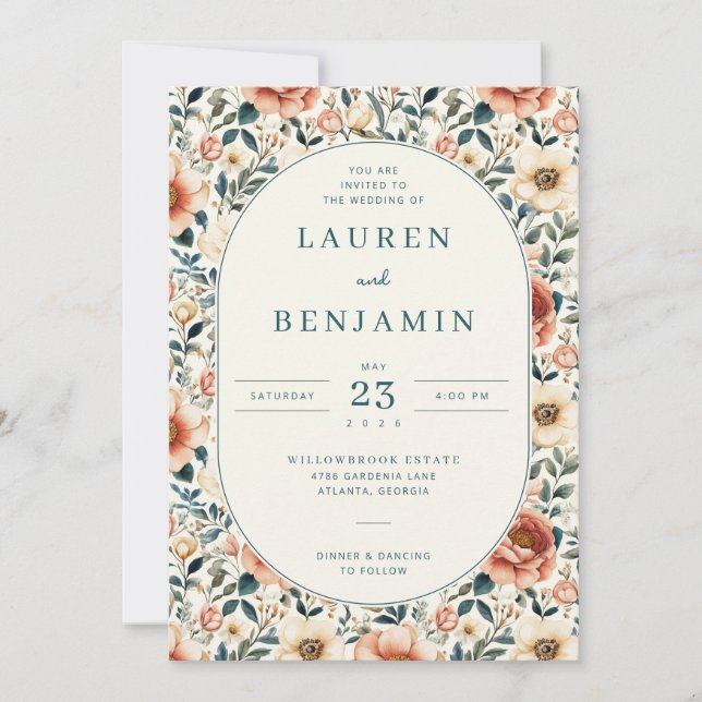 Faire-part de mariage floral pastel romantique (Devant)