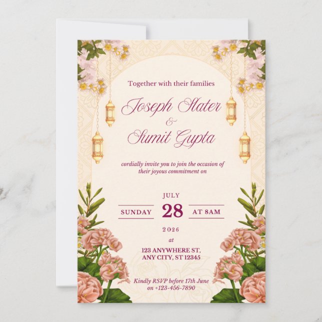 Faire-part de mariage floral personnalisable (Devant)