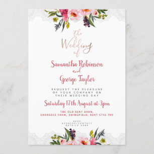 Faire-part de mariage floral personnalisé d'or