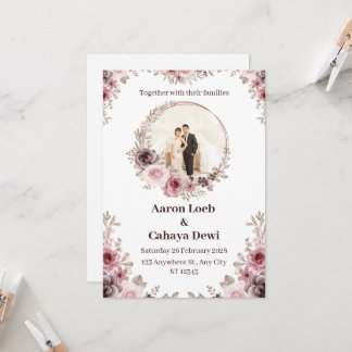 Faire-part de mariage floral photo rose et blanc
