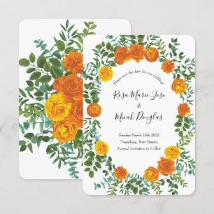 Faire-part de mariage floral Pivoine orange et Ros