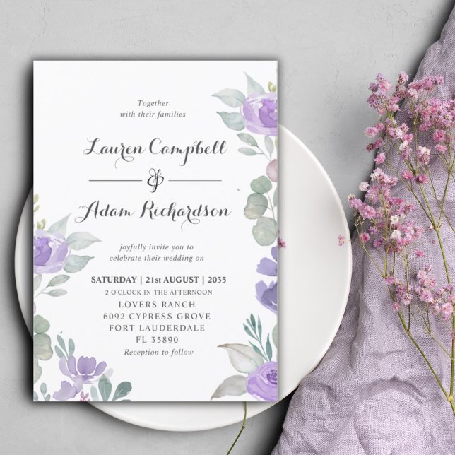Faire-part de mariage floral pourgple rustique euc (Créateur téléchargé)