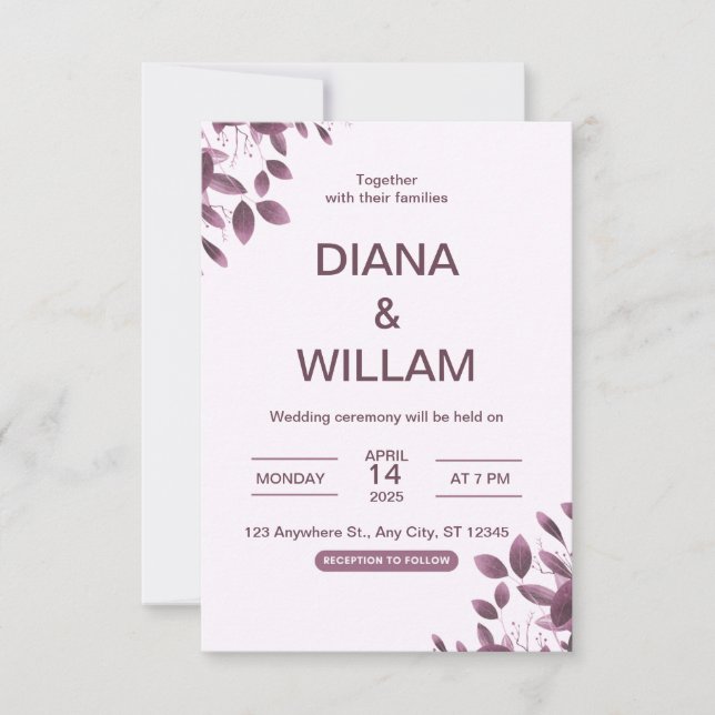 Faire-part de mariage Floral pourpre (Devant)