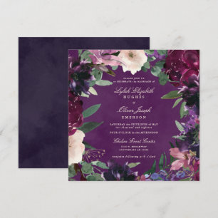 Faire-part de mariage floral pourpre d'aubergine