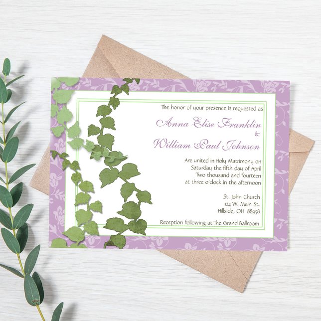 Faire-part de mariage floral pourpre de lierre (Purple Floral Ivy Wedding Invitation)