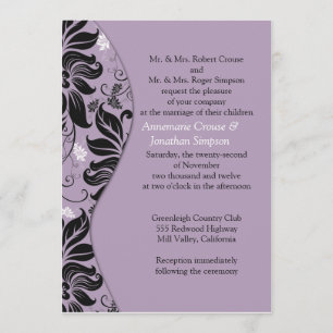 Faire-part de mariage floral pourpre et noir