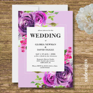 Faire-part de mariage floral pourpre romantique