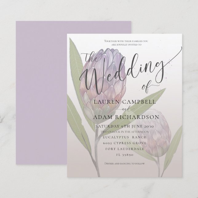 Faire-part de mariage floral pourpre rustique de b (Devant / Derrière)