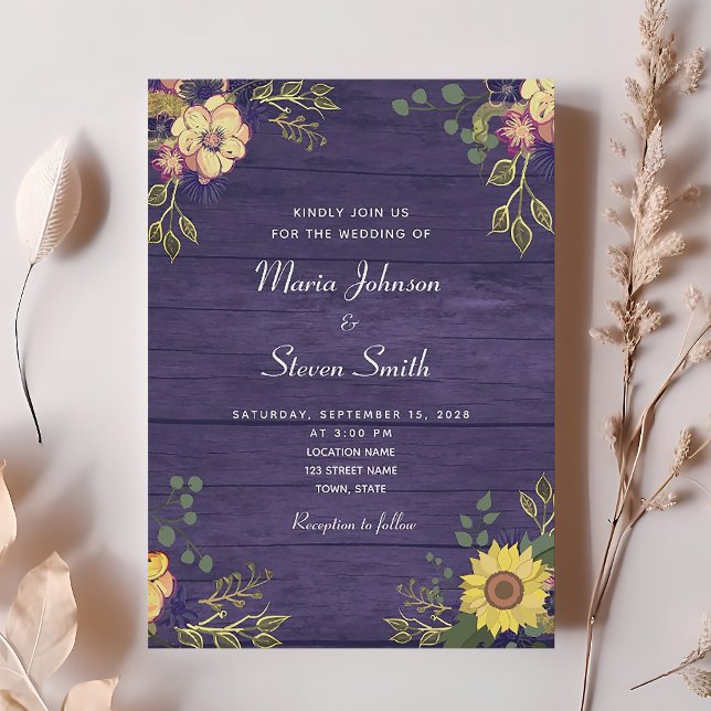 Faire-part de mariage floral pourpre rustique de c (Créateur téléchargé)