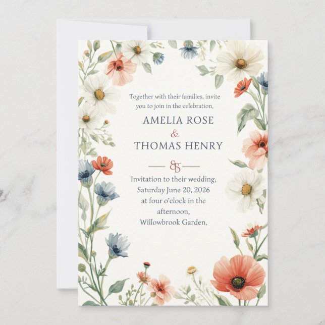 Faire-part de mariage floral Prairie Romantique (Devant)