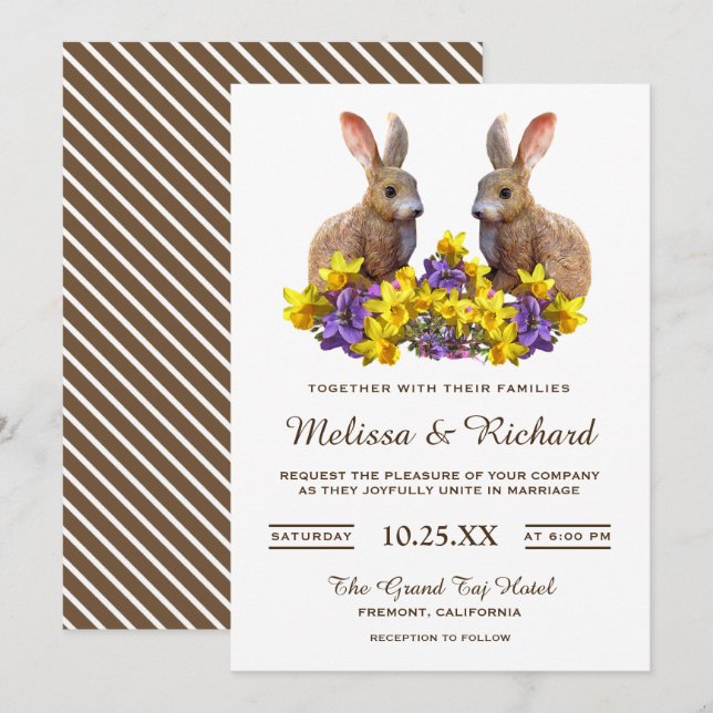 Faire-part de mariage floral printanier mignon et  (Devant / Derrière)