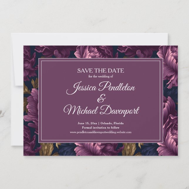 Faire-part de mariage floral prune romantique (Devant)