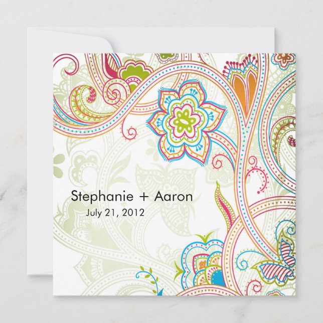 Faire-part de mariage floral rétro (Devant)