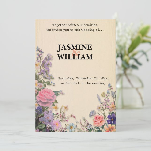 🌹 Faire-part de mariage Floral romantique 💒 🌼 (Debout devant)