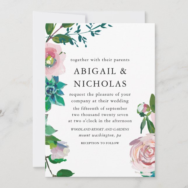 Faire-part de mariage floral romantique (Devant)