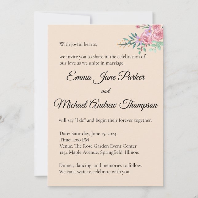 Faire-part de mariage floral romantique (Devant)