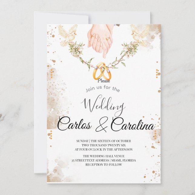 Faire-part de mariage floral romantique avec annea (Devant)
