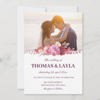 Faire-part de mariage floral romantique avec photo
