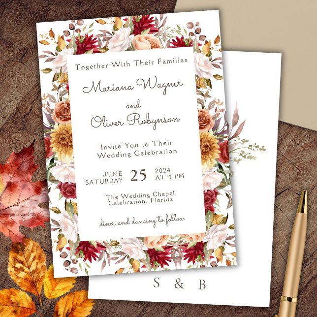 Faire-part de mariage floral romantique beige et b (Créateur téléchargé)