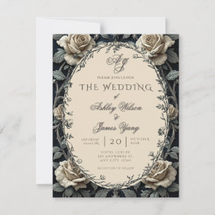 Faire-part de mariage floral romantique noir intem