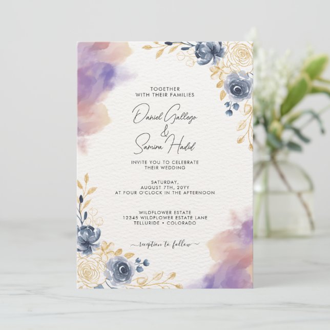 Faire-part de mariage floral romantique Pastel (Debout devant)