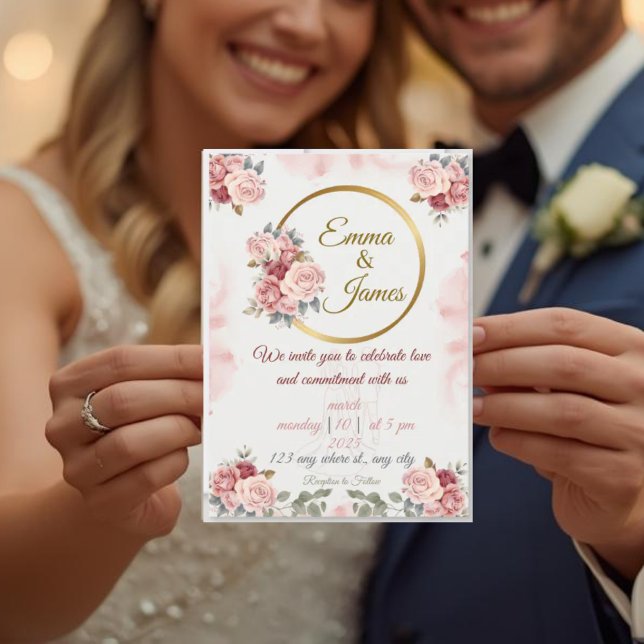 Faire-part de mariage floral romantique | Rose ros (Créateur téléchargé)