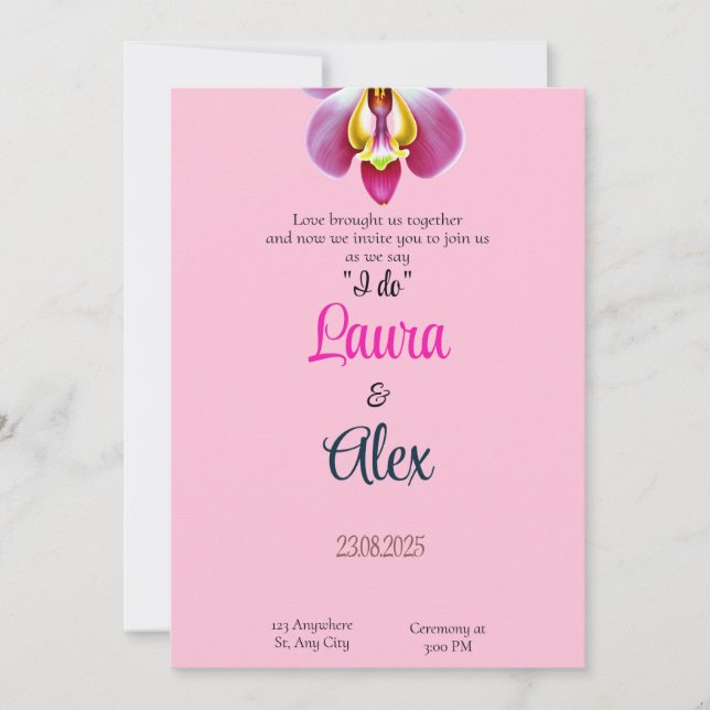 Faire-part de mariage floral rose (Devant)