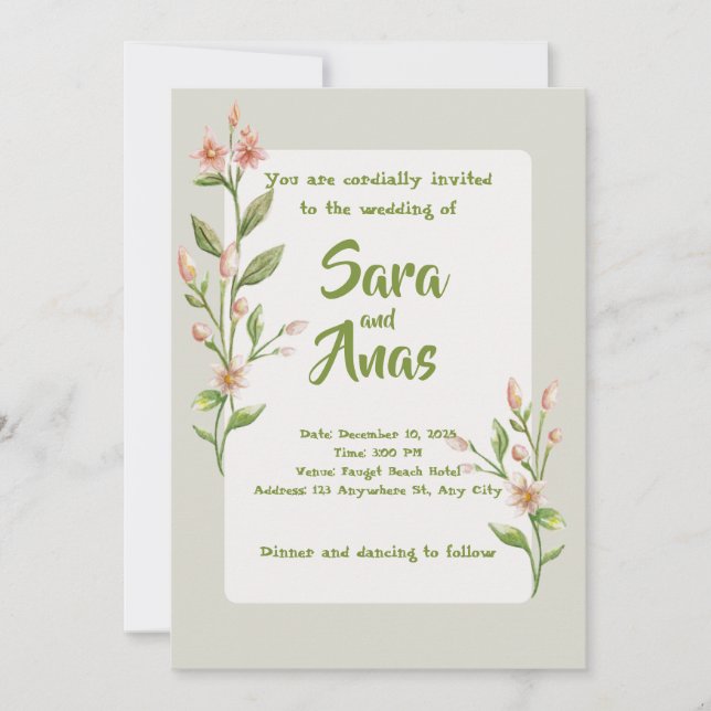 Faire-part de mariage floral rose aquarelle (Devant)