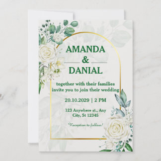 Faire-part de mariage floral Rose blanche Arc doré