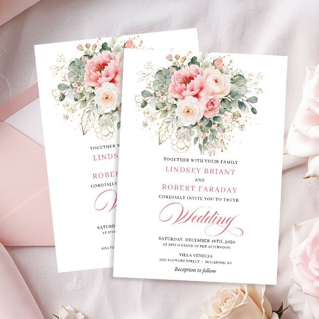 Faire-part de mariage floral rose blush rêveur (Dreamy Blush Rose Floral Wedding Invitation)