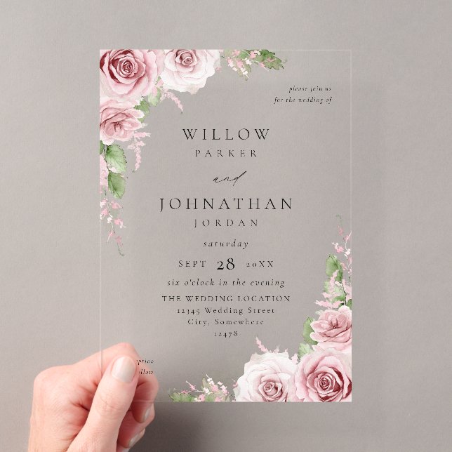 Faire-part de mariage floral rose blush V2  (In situ (ordinateur de poche))
