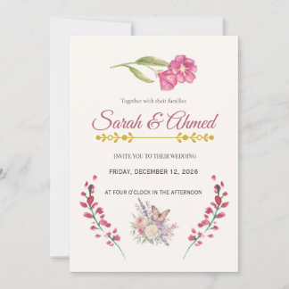 Faire-part de mariage floral rose Boho - Aquarelle