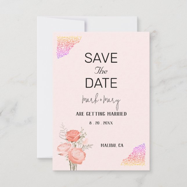 Faire-part de mariage floral rose bordure en forme (Devant)