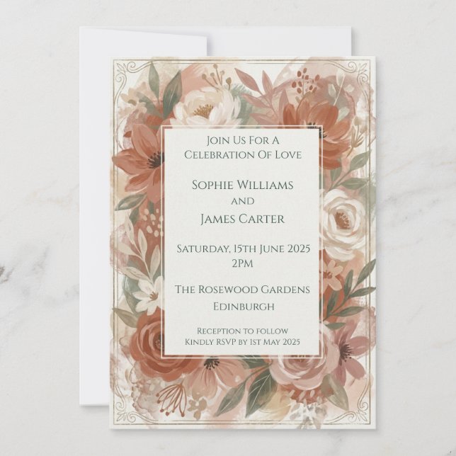 Faire-part de mariage floral Rose cuivrée (Devant)