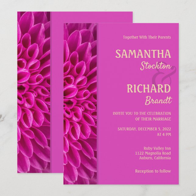 Faire-part de mariage floral rose élégant (Devant / Derrière)