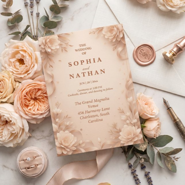 Faire-part de mariage floral rose élégant  (Créateur téléchargé)