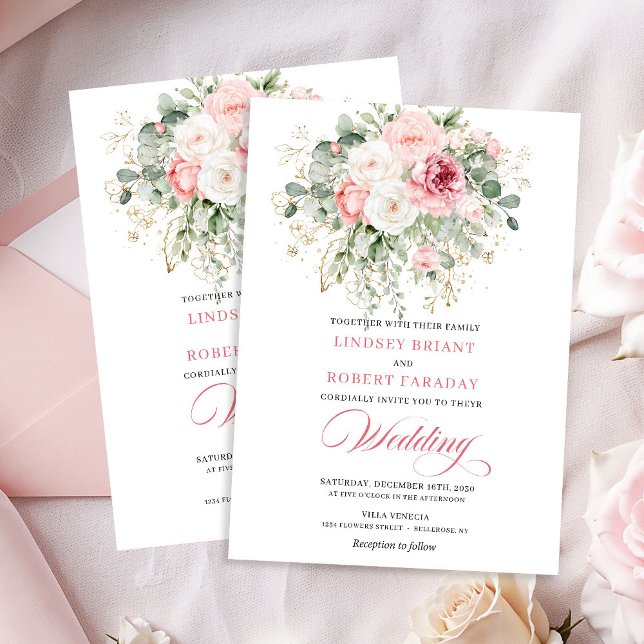 Faire-part de mariage floral rose Élégant Boho (Elegant Boho Blush Floral Wedding Invite)