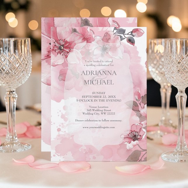 Faire-part de mariage floral rose et blanc de prin (Créateur téléchargé)