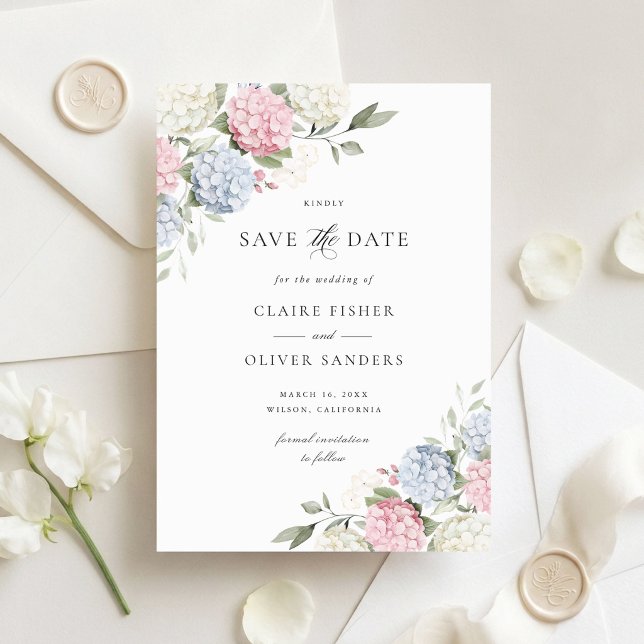 Faire-part de mariage Floral rose et bleu Hydrange (Créateur téléchargé)