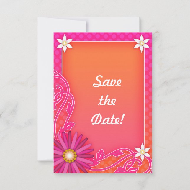 Faire-part de mariage floral rose et mandarine (Devant)