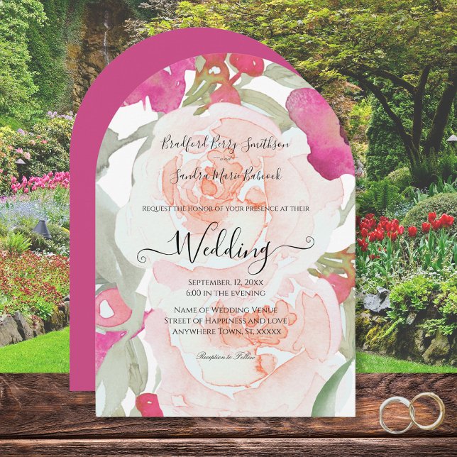 Faire-part de mariage floral rose et vert Sage (Créateur téléchargé)