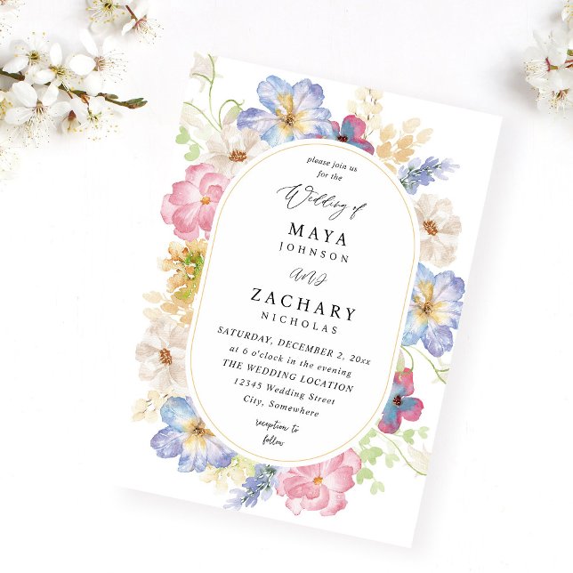 Faire-part de mariage Floral rose et violet blanc (Créateur téléchargé)