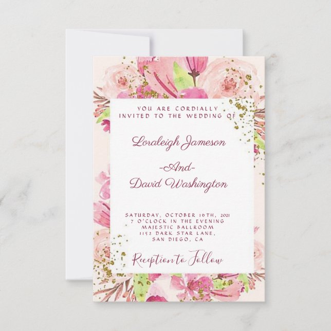 Faire-part de mariage floral rose fantastique (Devant)