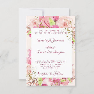 Faire-part de mariage floral rose fantastique