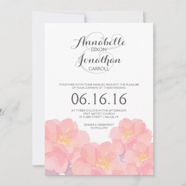 Faire-part de mariage Floral rose hawaïen (Devant)