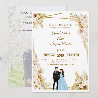 Faire-part de mariage floral rose jardin romantiqu