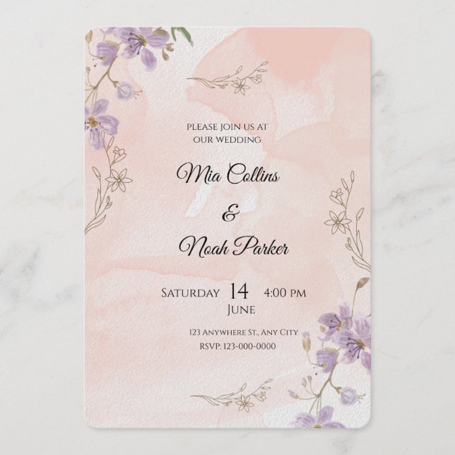 Faire-part de mariage floral rose – Modèle élégant (Devant)