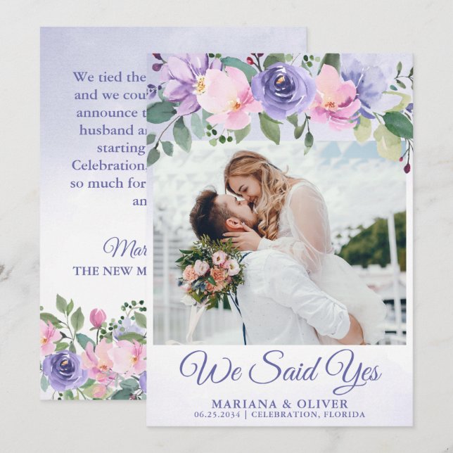 Faire-part de mariage floral rose moderne (Devant / Derrière)