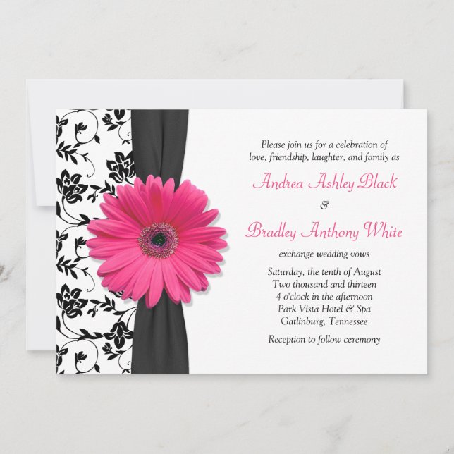 Faire-part de mariage Floral rose noir blanc (Devant)